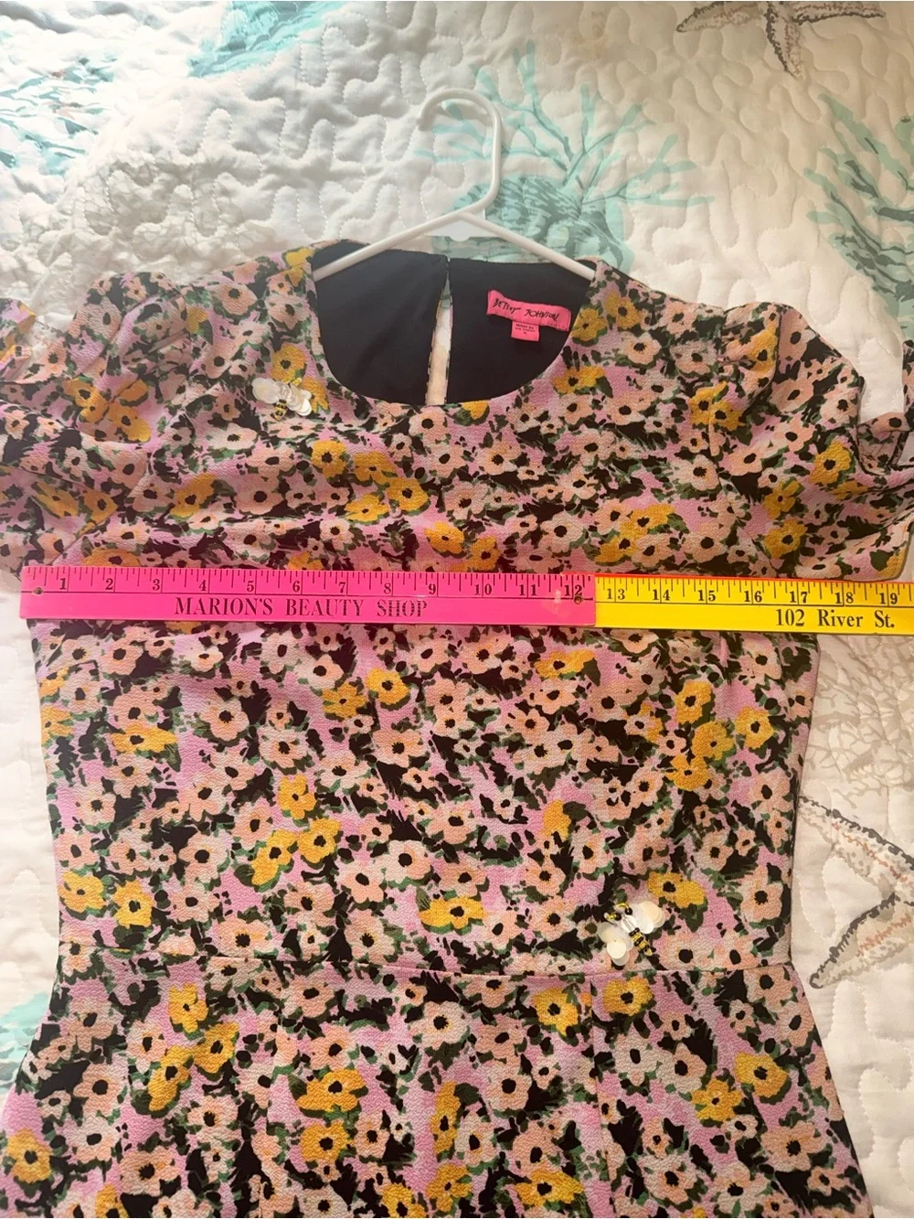 Betsey Johnson Asymmetrical Floral Midi Dress Bumble Bees Tea Party - Picture 3 of 10